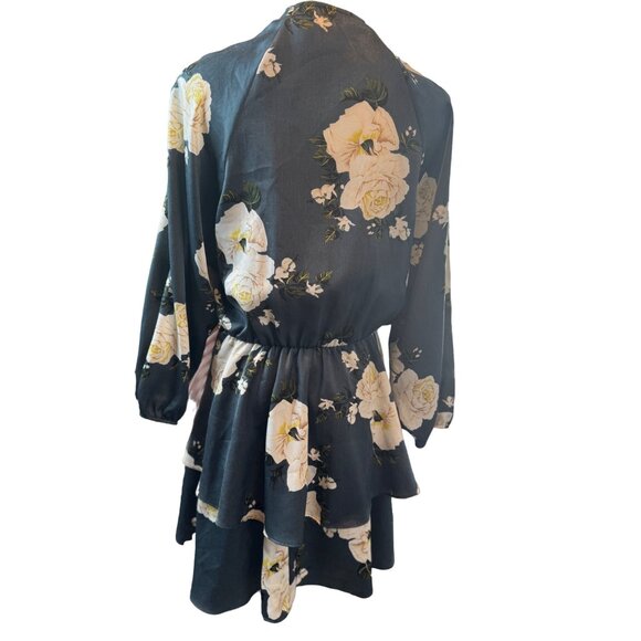 Exceptional Zara Floral Small Wrap DRESS Blue/Dark Gray Ivory Roses - Picture 8 of 16